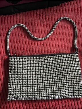 Vera Wang Silver Crystal Mesh Shoulder Bag - Women's Evening Purse